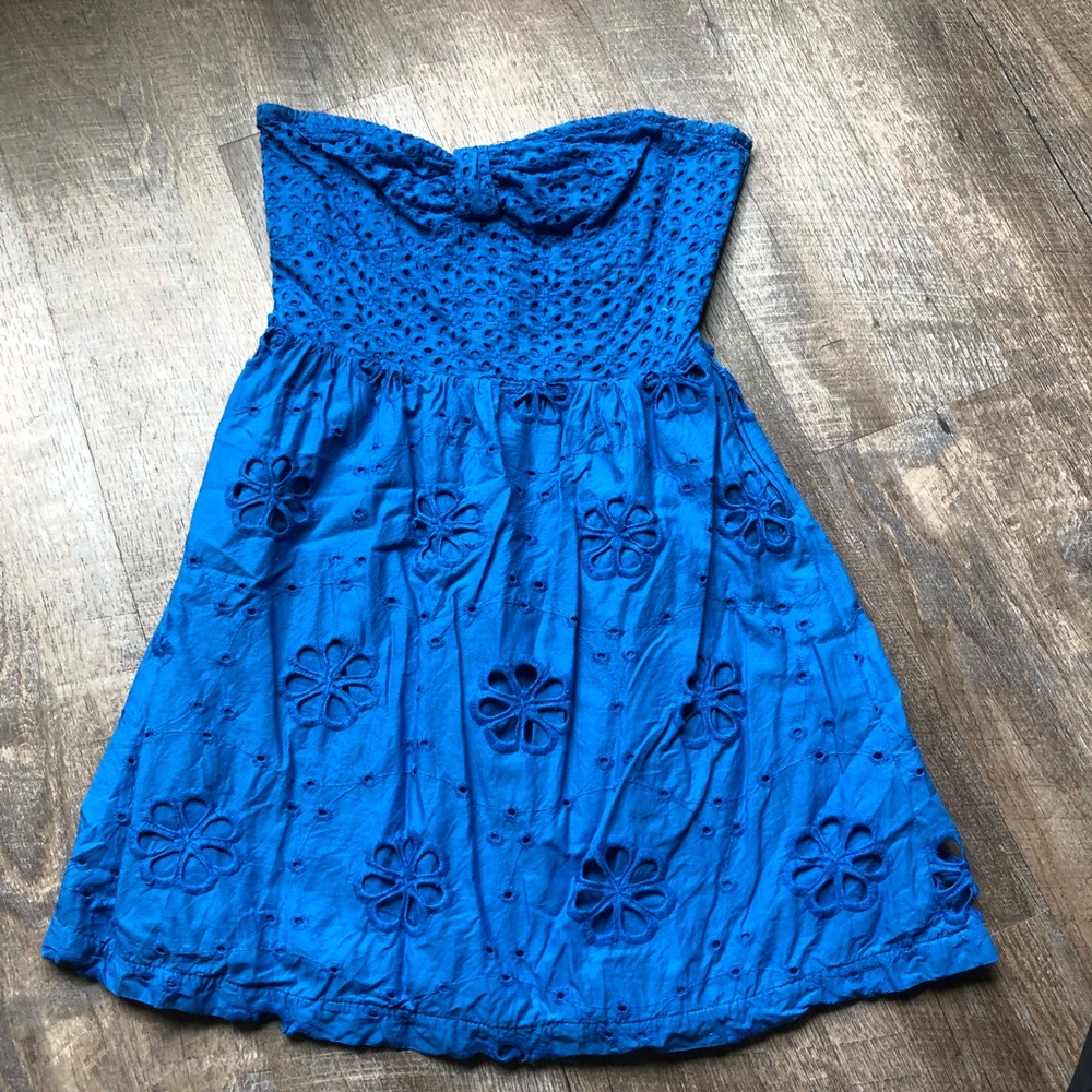 Strapless Blue Eyelet Dress